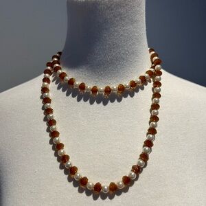 Vintage mixed crystal long chain necklace with faux pearl